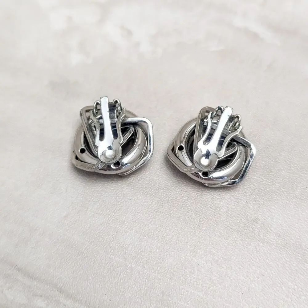 Vintage Clip On Earrings Modern MCM Design Large Statement Silver Tone